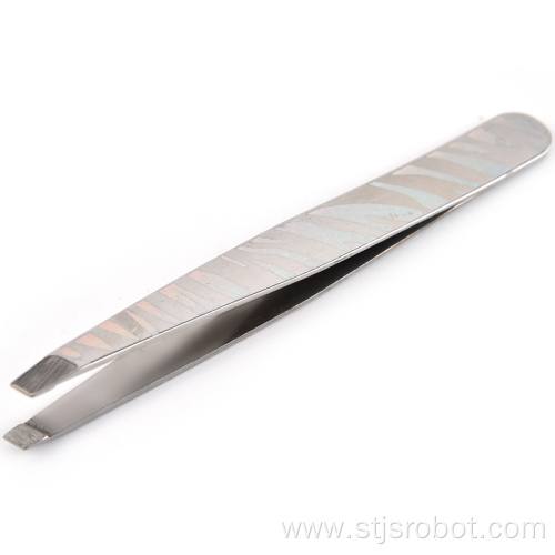 Hot sell women beauty cosmetic tools custom stainless steel slant tip eyebrow tweezers